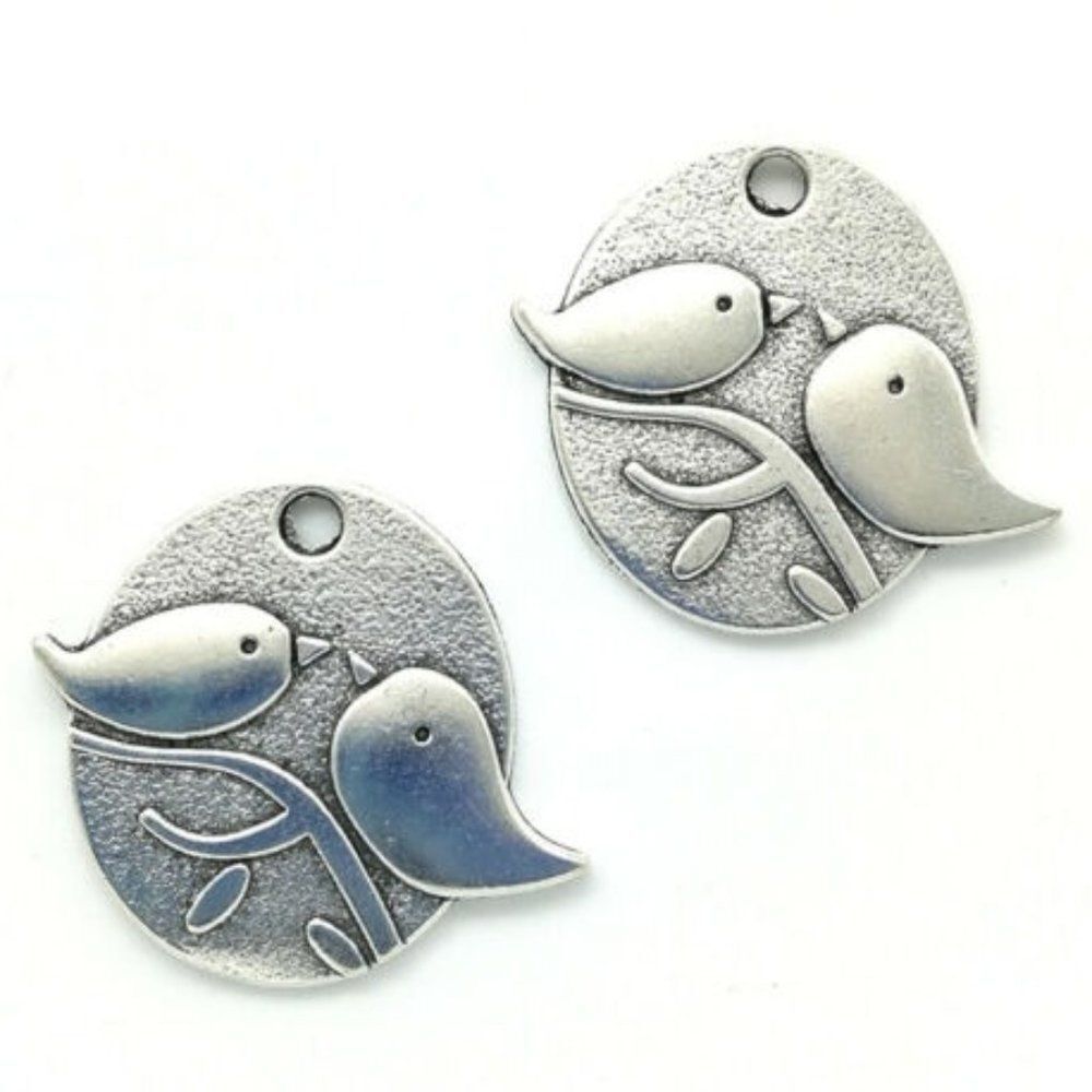 2 Womens Antique Silver Birdie Pendant/Charms